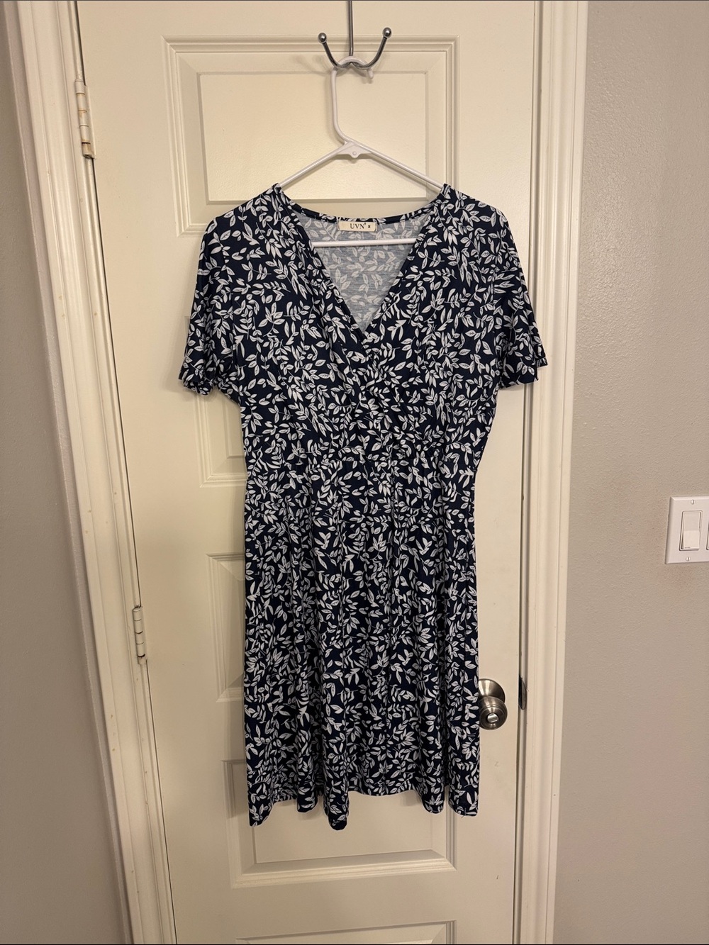 Women's Navy Floral Wrap-Style Midi Dress